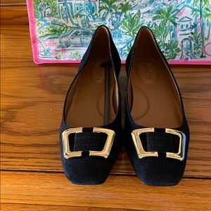 Talbots Black Flats with Gold Accent